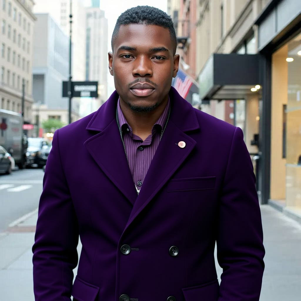 Character in purple suit
